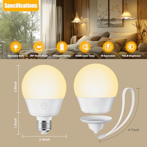 Brightown E26 Rechargeable Light Bulb with Remote for Sconces and Lamps - size: 2 Pack