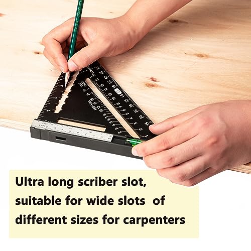 Beslands 7 inch Rafter Square Carpenter with Level, Aluminum Metal Rafter Square Triangle Ruler Carpenter Square Woodworking Layout Tool Aluminum Triangle Tool Stainless Steel Ruler (Black) - color: Black, size: 7" - Level