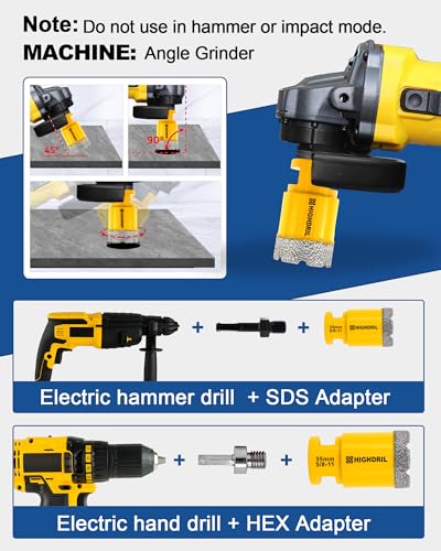 HIGHDRIL 13Pcs Tile Hole Saw Kit for Porcelain Ceramic Marble Stone - size: Kit 2 Thread