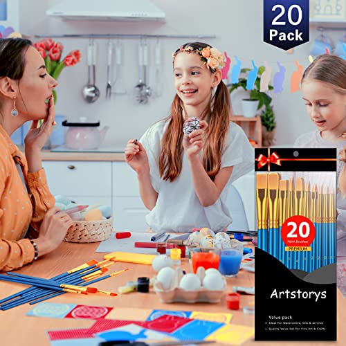 Paint Brushes Set for Acrylic Painting, 20 Pcs Oil Watercolor Acrylic Paint Brush, Artist Paintbrushes for Body Face Rock Canvas, Kids Adult Drawing Arts Crafts Supplies, Blue - color: Blue