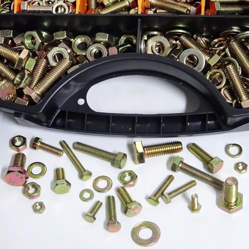 1020Pcs Grade 8.8 Metric Bolt Assortment Kit, M4 M5 M6 M8 Heavy Duty Hex Bolts & Nuts with Washers,Yellow Zinc Plated(12-30mm), Automotive/Furniture Hardware,Assorted Metric Fasteners for DIY & Repair