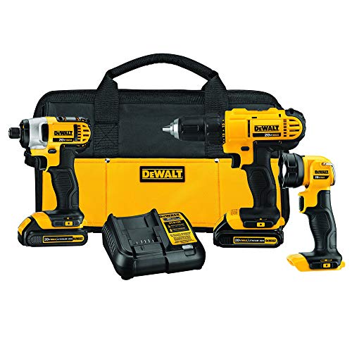 DEWALT 20V MAX Cordless Drill Impact Driver and LED Work Light Portable, Power Tool Combo Kit 3 Tool, 2 Batteries and Charger Included (DCK340C2) - style: 3 Tools + 2 Batteries