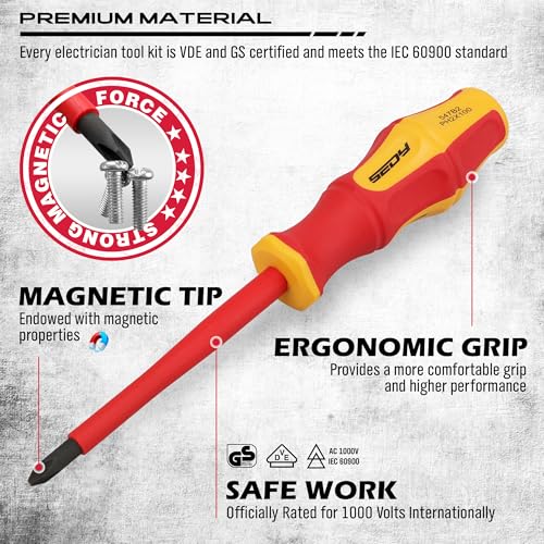 Insulated Screwdriver & Pliers Set: 14-Piece VDE Insulated Set 1000V Insulated Electrician Tool Set with Magnetic Phillips, Slotted Screwdrivers and Insulated Pliers - color: 14 Pcs Vde All-in-one + Pliers