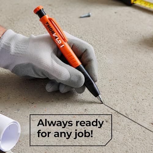 THORVALD 2 Carpenter Pencils Set for Construction - Incl. 38 Leads + Sharpener + Finger Grip - Solid Mechanical Pencils with Fine Point/Best Marking tools Construction/Carpenters/Scriber