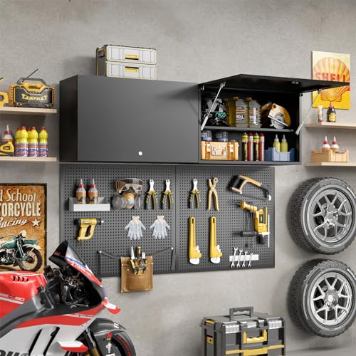 Garage Wall Cabinet, Metal Tool Cabinet with Lock&Adjustable Shelf - color: Black