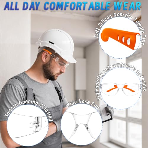 80 PCS Clear Safety Glasses for Men Women ANSI Z87.1 Protective Eyewear - color: Orange