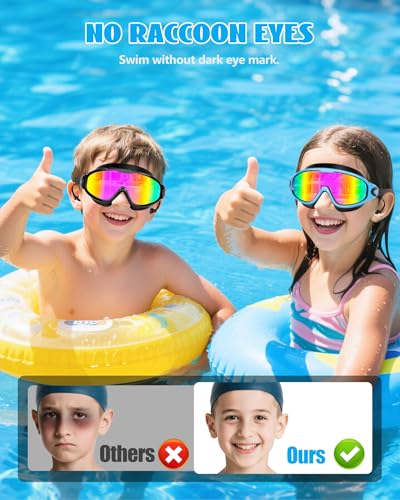 Aegend New Kids 2 Pack Wide View Swim Goggles, Anti-Fog/UV No Leak Goggles with Ear Plugs Kids 3-14 - color: Green Gold & Bright Rose