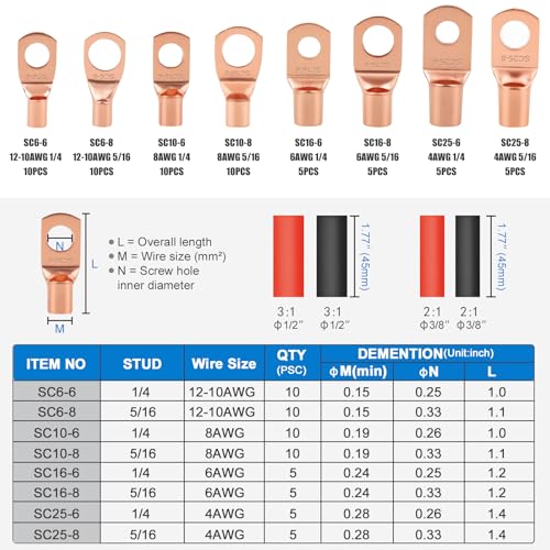 Battery Cable Crimper Kit AWG 10-1/0, with Lugs & Tubing