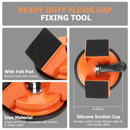 Floor Gap Fixer Tool Heavy Duty Suction Cup Lifter - Laminate, LVP, Vinyl & Hardwood Flooring Gap Repair Kit with Rubber Mallet & Nano Pads