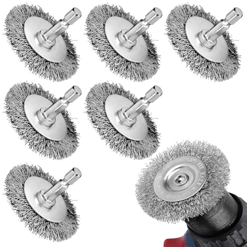 2" Wire Brushes for Drill, Stainless Steel Wire Wheel Brushes Kit with 1/4-Inch Hex Shank, 6 Pieces