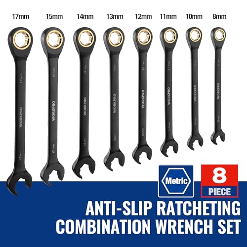 WORKPRO 8-piece Anti-Slip Ratcheting Wrench Set with Quick-Slide Open End - style: Metric + Quick Release