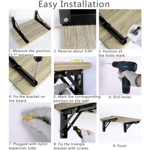 16 Inch Black Folding Shelf Brackets, 2 Pack Metal Heavy Duty Shelf Bracket - color: Black, size: 16 Inch