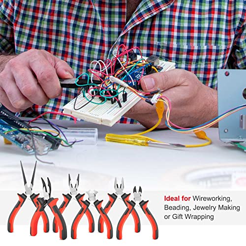 HAUTMEC 6PCS Mini Pliers Set High Leverage Multi Small Pliers Tool Set with Small Needle Nose Pliers Set, Linesman, Long Nose, Bent Nose, Diagonal Cutters, End Cutting Plier for Jewelry and Electronic - color: 6pcs Mini Plier Set