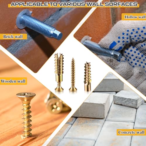 Moxweyeni 100 Pack 6 x 32 mm Heavy Duty Hollow Wall Anchors with Screws Loose Hinge Hole Repair Kits for Hinge Hole Repair and Concrete, Hollow, and Wood Walls