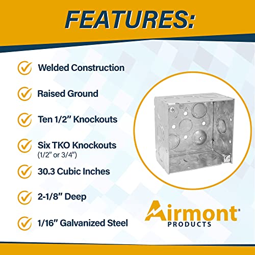 Pack of Box and Cover 4'' Square Electrical Box, 1 Toggle Switch, 1 Duplex Receptacle Exposed Work Cover, Crushed Corners, Welded Construction, Ten 1/2'' and Six TKO Knockouts, Raised Ground, 2-1/8'' - size: Duplex / Toggle