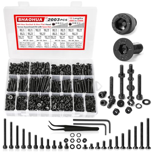 2002Pcs M4 Hex Socket & Flat Head Bolts and Nuts with Nylon Nuts - size: L. M4
