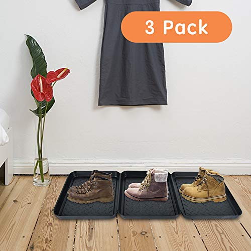 Set of 3 Square Boot Tray, Akamino Plastic Utility Shoe Mat Tray for Entryway Indoor and Outdoor Use in All Seasons, 13.7x10.6x1inch,Black (Pack of 2) - size: floral (Pack of 2)