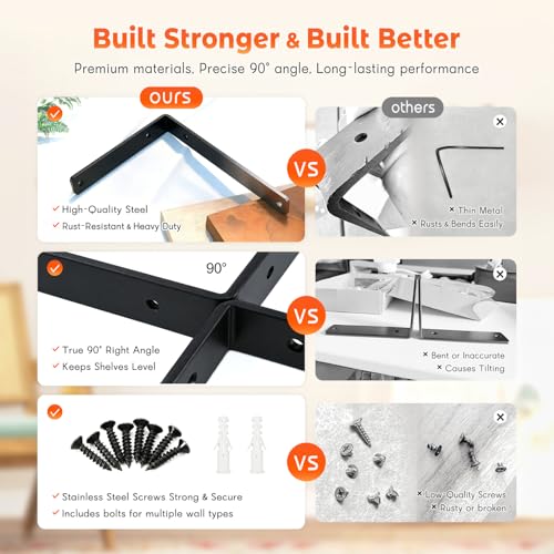 Shelf Bracket 8 Pack 5" Lx4 H 5mm Thick Heavy Duty Black L Brackets - color: Black-8pack, size: 5"Lx4"Wx1.5"W