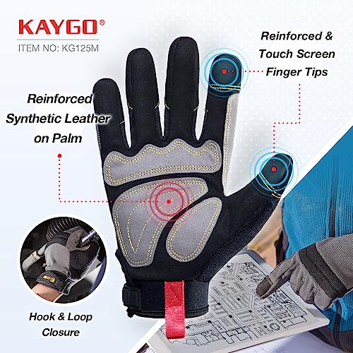 KAYGO Work Gloves Men, Mechanic Utility with Excellent Grip, KG125 - color: Gray, size: XX-Large