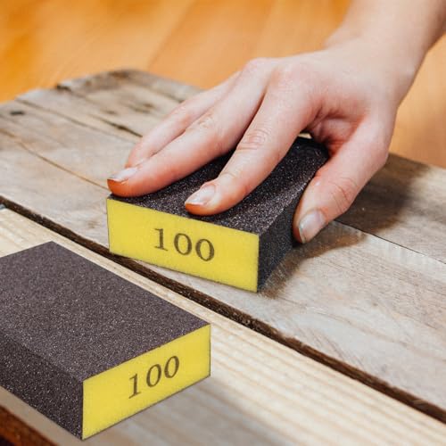 Romeda 8-Pack Sandpaper Block, 100 Grits Washable and Reusable Handmade Sanding Sponge, Drywall Sandpaper Blocks for Wooden Drywall Sheetrock and Metal Glazing - color: 100 Grits, size: 8-Pack