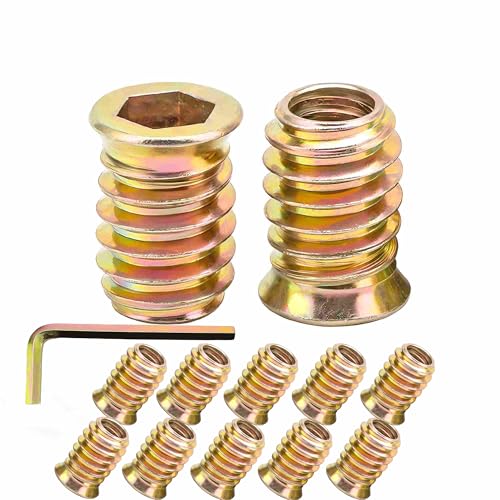 20Pcs 1/4"-20 x 20mmMetal Nut Inserts Threaded Wood Bolt Fastener Screw Connector Hex Socket Drive for Wood Furniture Building Repair Assortment (with Hex Spanner) - size: 1/4"-20 x20mm