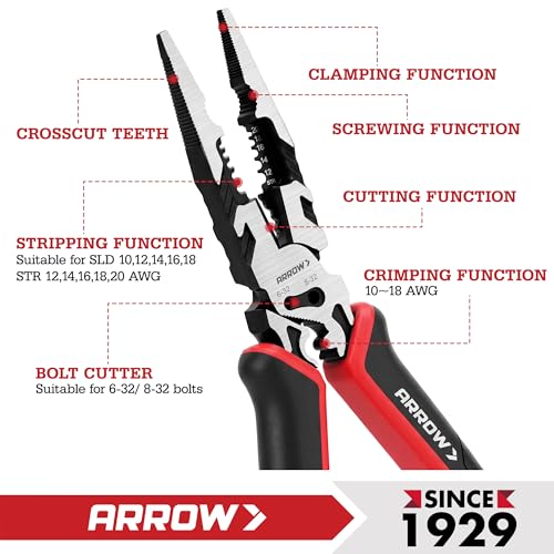 ARROW 6-in-1 Needle Nose Pliers, 8" Multipurpose Long Nose Pliers