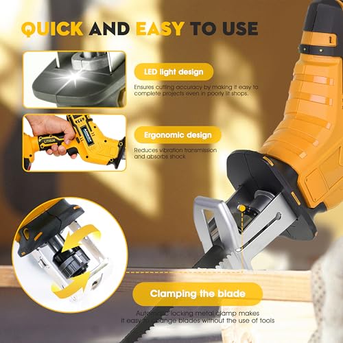 Reciprocating Saw Cordless for Dewalt 21V Battery, Mini Power Saws for Wood/Metal/PVC Cutting with 4 Blades & Toolbox, 0-2500RPM for Hand Saw Woodworking (Battery not Included)