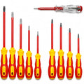 Insulated Screwdriver Set 1000V, 10-Piece Electrician Screwdriver Set with Voltage Tester, Magnetic Tips, Cr-V Steel, Slim Ergonomic Grip - style: Red yellow With Zipper Case