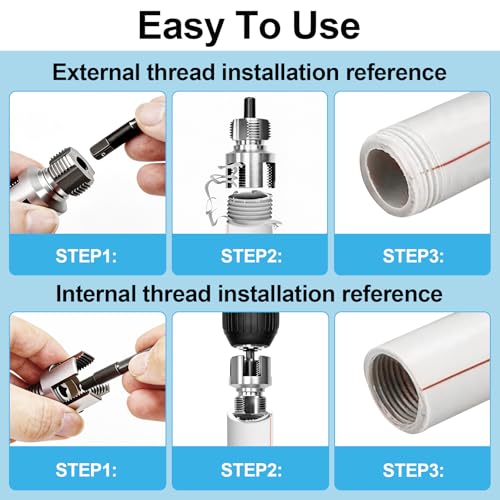 5 pcs Integrated Internal & External Pipe Threading Tool Kit with 1/2" 3/4" 1" Dies, Broken Bolt/Stripped Screw Extractor, 40Cr Steel Portable Set with Case for Plumbing, Electric Drill Compatible