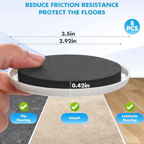 16-Pack Furniture Sliders for Hardwood Floors & Carpet, Save 80% Effort Safely and Easily, The Glide Tool Set for Heavy Furniture and Appliances, Reusable Moving Pads (8 Plastic & 8 Felt, 3.5" Slider)