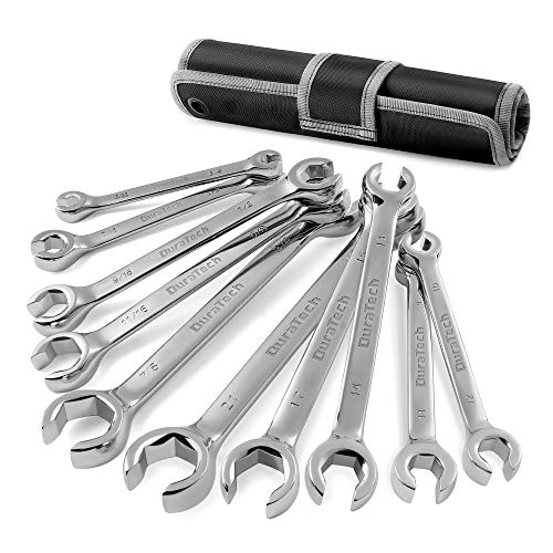 DURATECH Flare Nut Wrench Set, 10-Piece, 1/4"-7/8" & 9-21mm - color: Silver, size: 10pc, SAE&Metric