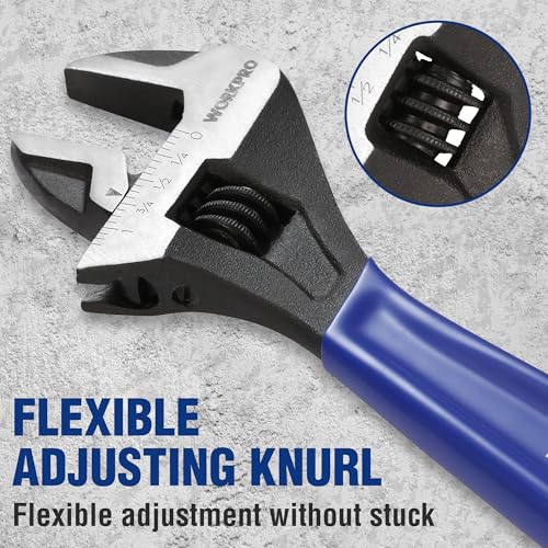 WORKPRO 4 PCS Adjustable Wrench Set, 6", 8", 10" & 12" Wide Jaw Wrenches - color: Blue, size: 6-Inch & 8-Inch & 10-Inch & 12-Inch