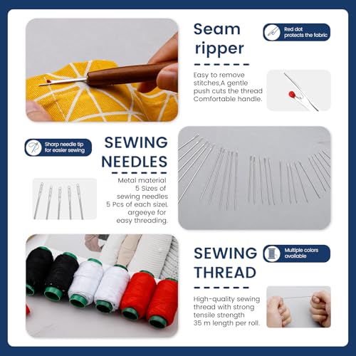 TLKKUE 40 Pcs Sewing Kit, Steel Needles for Hand Sewing with Threads - color: 3 Colors Thread