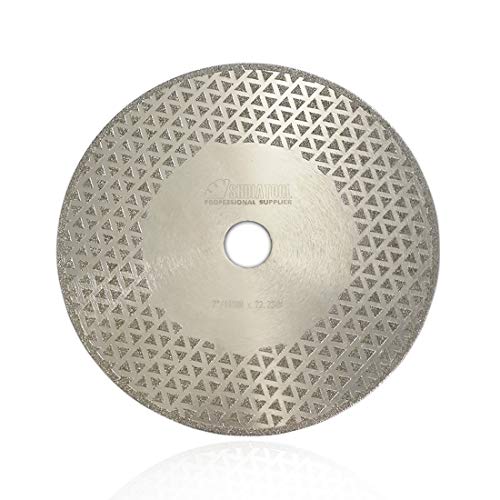 SHDIATOOL 7 Inch Electroplated Diamond Cutting Grinding Disc Fits 7/8" Arbor Both Side Coated Diamond Blade for Granite Marble Diamond Disk Diamond Wheel - size: 7" Both(Bore:22.23)