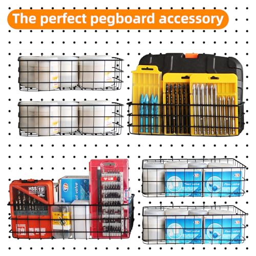 4 Pack Metal Pegboard Baskets Organizer Hooks for Garage Workshop