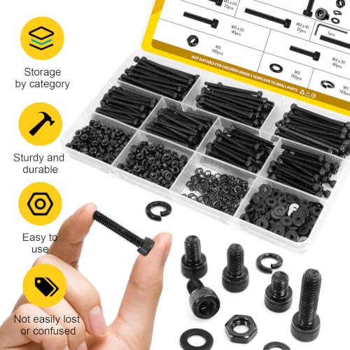 649PCS M3 Hex Socket Head Screws Assortment Kit, M3x30/35/40/45/50 mm - size: M3 649pcs
