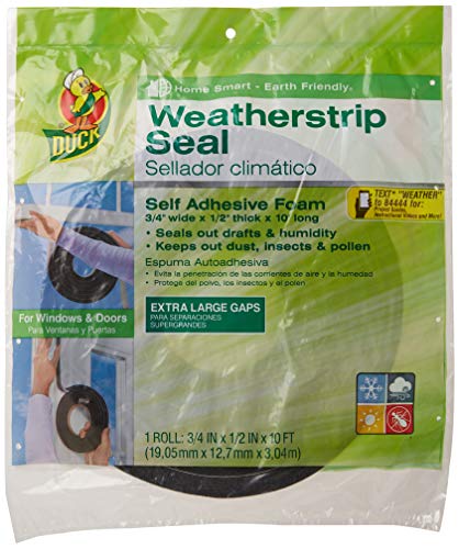 Duck Brand Self Adhesive Foam Weatherstrip Seal for Extra Large Gaps, 3/4-In x 1/2-In x 10-Ft, 1 Roll, 284426