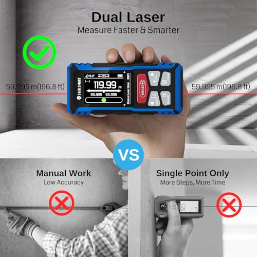 SainSmart Dual Laser Measuring Tool, 393Ft Red Bilateral Distance Meter - color: Red