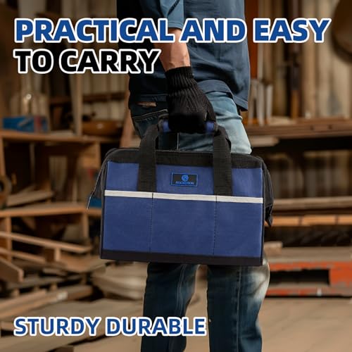 Tool Bag 13'', Wide Mouth Tool Organizer for Tool Storage, Heavy Duty and Water Proof, Blue & Black - size: 13 inch