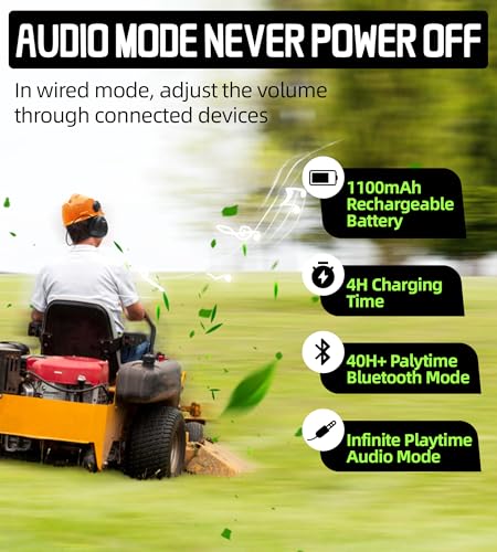 PROHEAR Safety Headphones with Bluetooth 6.0 - Compatible with 3M H-700 & DEWALT Hard Hats, 40H Battery Green - OSHA Hearing Protection for Construction Workers, Landscaping, Mowing - color: 037br04-for Hard Hat-green