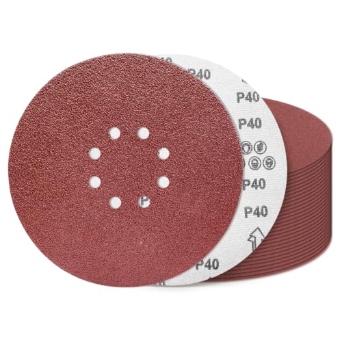9 Inch 8 Hole Sanding Discs 40 Grit 20 Pack Hook and Loop Disc - style: 9 inch 8 hole-40 Grit