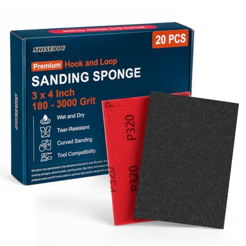 Shinboc 20 PCS Sanding Sponge 320 Grit, Hook and Loop Sandpaper Block - style: 320 Grit