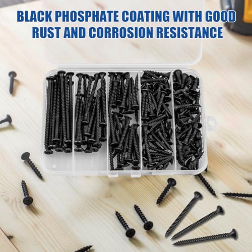 Wood Screws Assortment, 168 PCS #6 Black Flat Head - color: Black 168 pcs