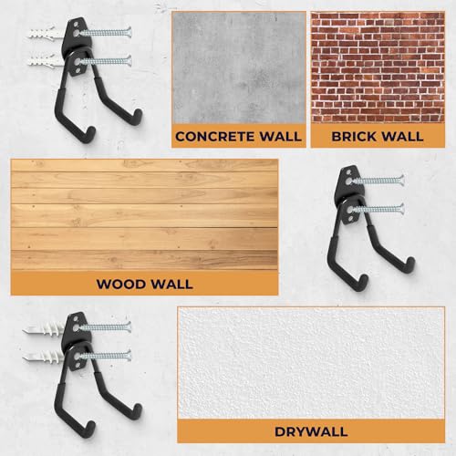 Moneek's Hardware 16 Pack Garage Storage Hook Anti-Slip Coating Heavy Duty Wall Mount Hooks for Hanging Bikes, Ladder, Garden Power Tools - color: Black