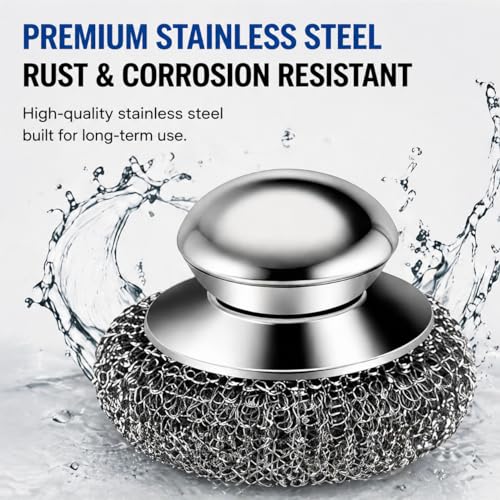 Steel Wool Scrubber, 10-Pack Stainless Steel Scrubber Pads with Handle - The Ultimate Scouring Solution for Rust, Stubborn Messes on Cookware, Grill, Oven & Kitchen Sinks - size: 2 Handle+8 Pads