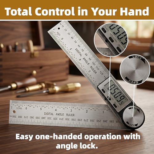 Digital Angle Finder, 7inch 200mm Stainless Steel Precision Measurements, Miter Saw Protractor Angle Calculation and Portable Design(DA-01)