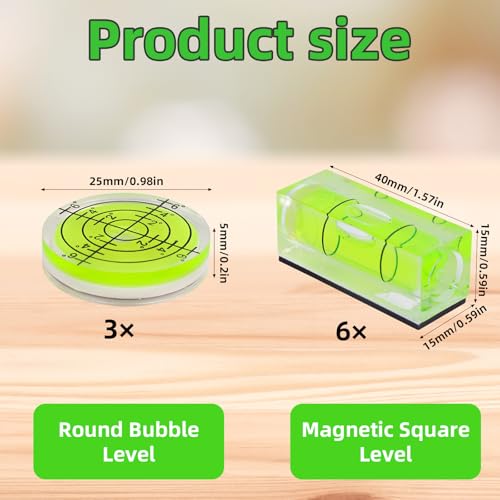 9pcs Small Square Round Bubble Spirit Level, Square & Circular Mini Magnetic Pocket Bubble Levels Measuring Tool for Precise Leveling of Turntables Cameras Tripods Drills Frames & Phonographs