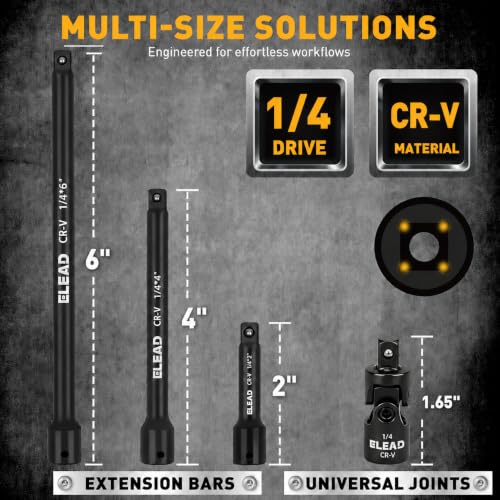 4-Piece 1/4" Drive Socket Extension Bar Set, 2, 4, 6 inch Professional Extension Set, 1/4 Inch Drive Universal Joint Socket, Premium Cr-V Steel Sockets Wrench Extender - style: 4-Piece 1/4" Socket Extension Bar Set