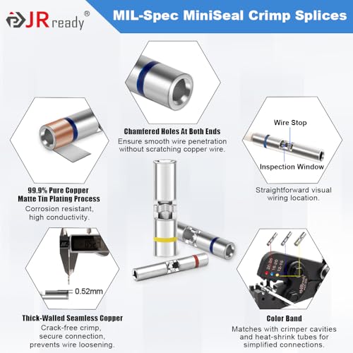 JRready ST6488-20-100 Heat Shrink Butt Splice Connectors 100 Sets 26-20AWG Butt Crimp Splices with PVDF Tubes Waterproof Environmental Splice Connectors with ACT-232 Crimp Tool G411 Go-No Go Gauge - color: 20#Red-100Sets
