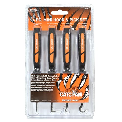 Mayhew Tools 60003 CatsPaw Mini Hook and Pick Set, Chrome-Vanadium, 4-Piece Set
